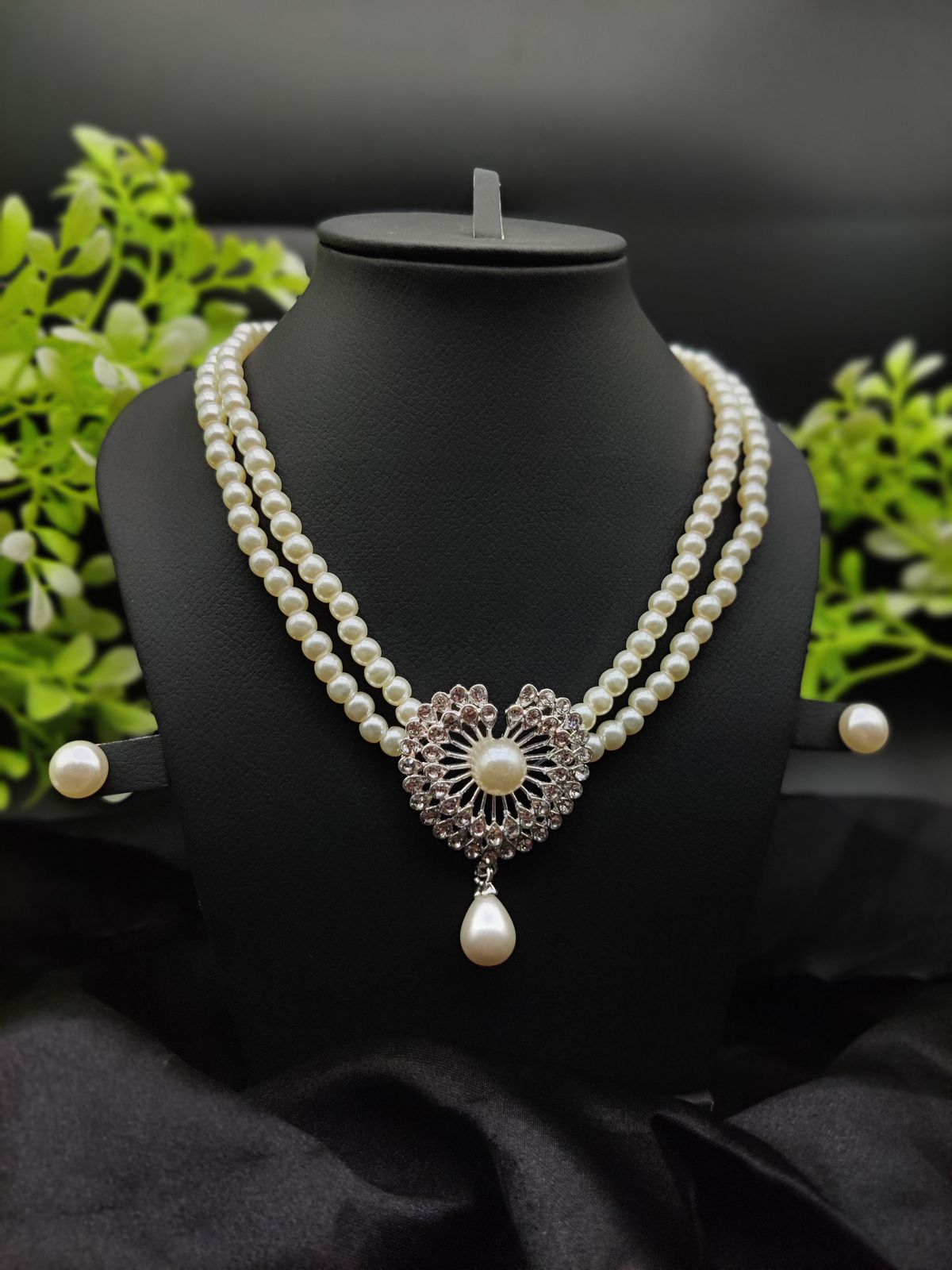 Imported Exquisite Double-Strand Pearl Necklace with Radiant Heart Pendant | Girls & Women Fashion