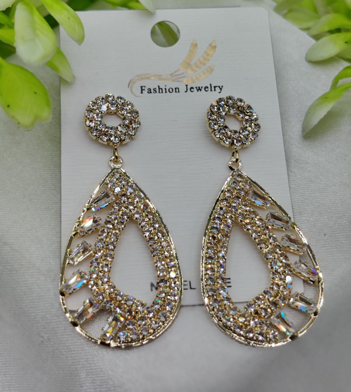 Imported Sparkling Teardrop Crystal Earrings – Elegant Statement Jewelry - Luxurious Gold Finish | Best Quality Artificial Earrings For Girls & Women