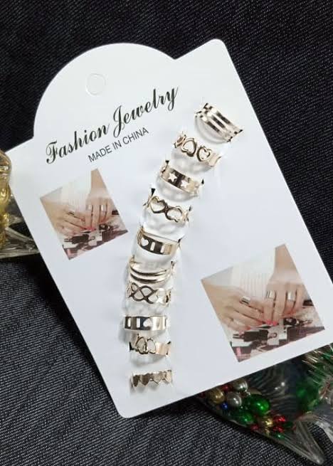 10 Pcs Adjustable Alloy Rings Set for Women & Girls – Stackable Fashion Jewelry Collection ~ Black