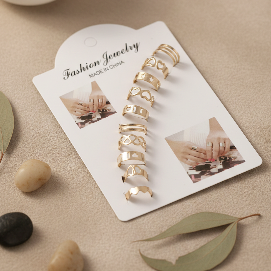 10 Pcs Adjustable Alloy Rings Set for Women & Girls – Stackable Fashion Jewelry Collection ~ Black