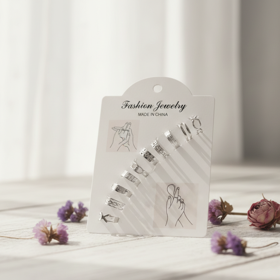 10 Pcs Adjustable Alloy Rings Set for Women & Girls – Stackable Fashion Jewelry Collection ~ Black