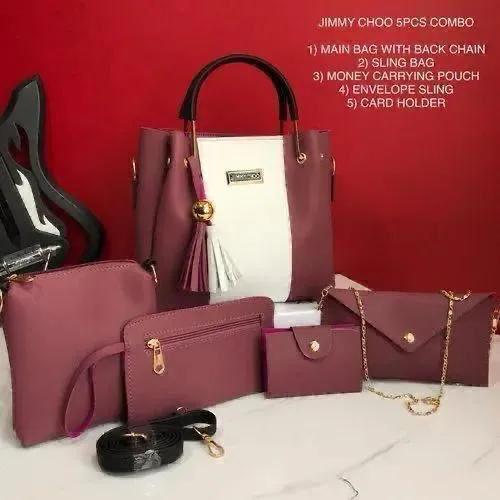 5-Piece Jimmy Choo Bag Combo | Main Bag, Sling, Pouch, Envelope Sling & Card Holder | Black
