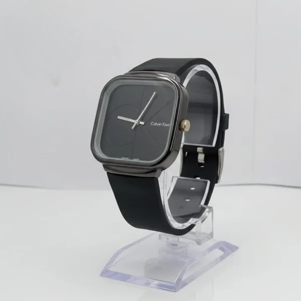 Calvin Klein Black Quartz Analog Watch for Men | Square Dial Luxury Wristwatch with Premium Silicone Strap Black