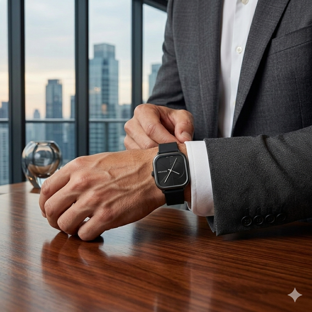 Calvin Klein Black Quartz Analog Watch for Men | Square Dial Luxury Wristwatch with Premium Silicone Strap Black