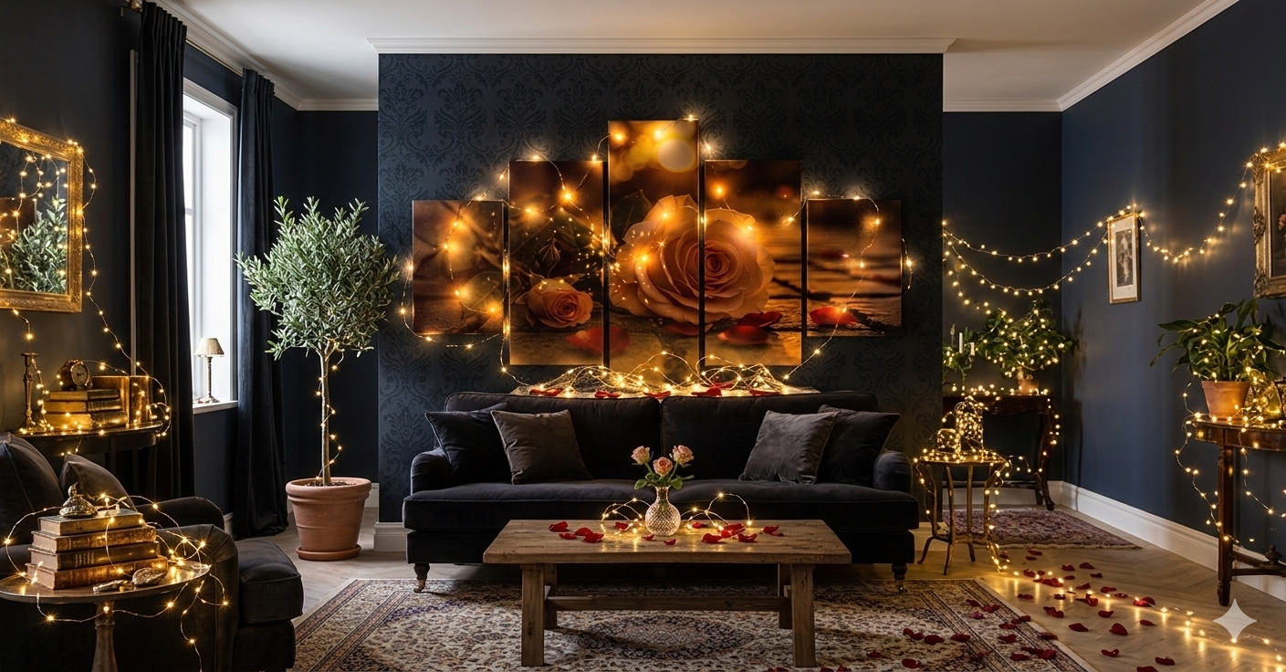 Golden Rose – 5 Panel Modern Canvas Wall Art Set