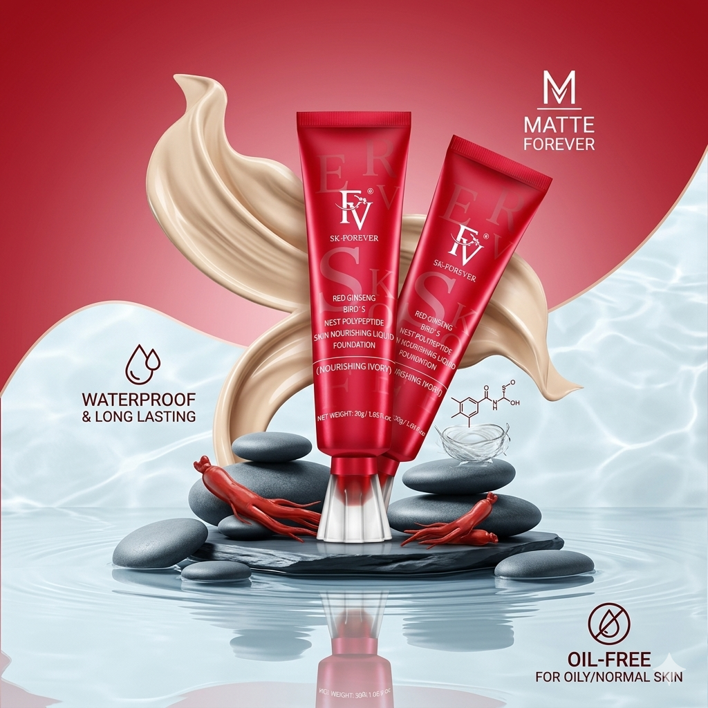 Fv Foundation Waterproof With Medium Coverage, Oil-free & Long Lasting, Matte orever Foundation For Oily/normal Skin, Forever Liquid Makeup Foundation For Face, 30g Ivory