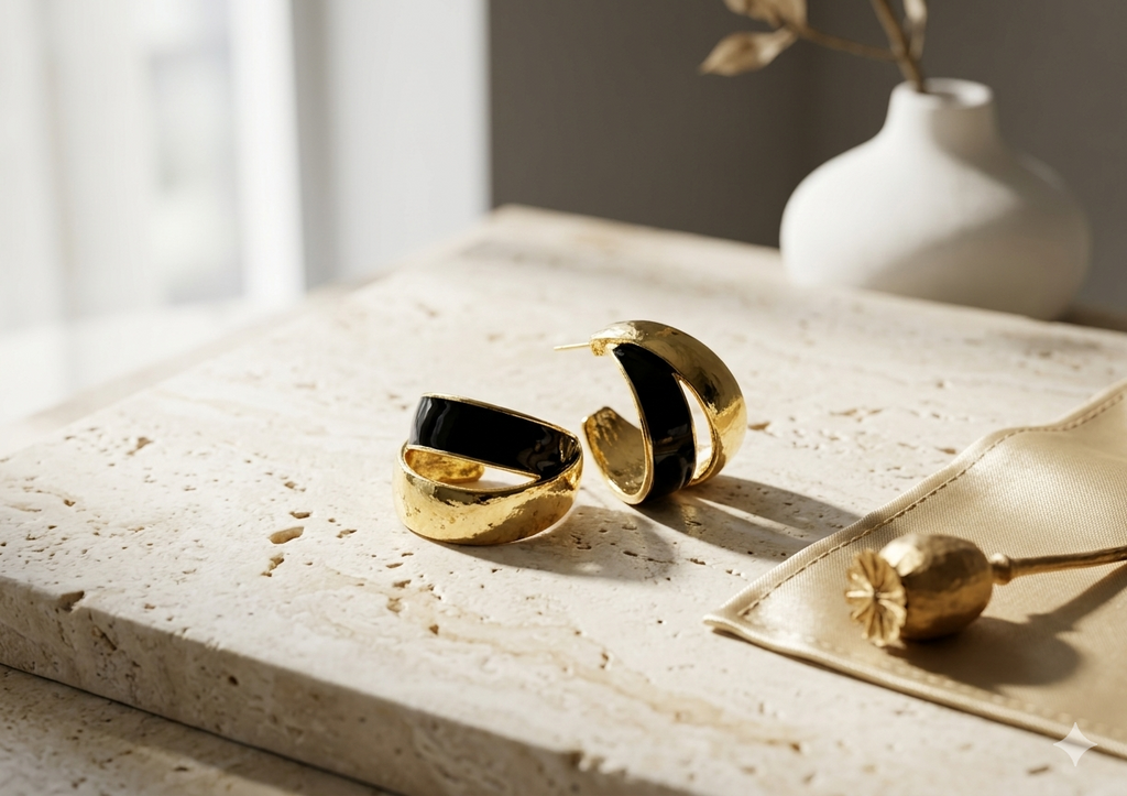 Elegant Dual Colour Korean Gold Plated Earings | Casual wear Fashion Trendy Jewelry - Black