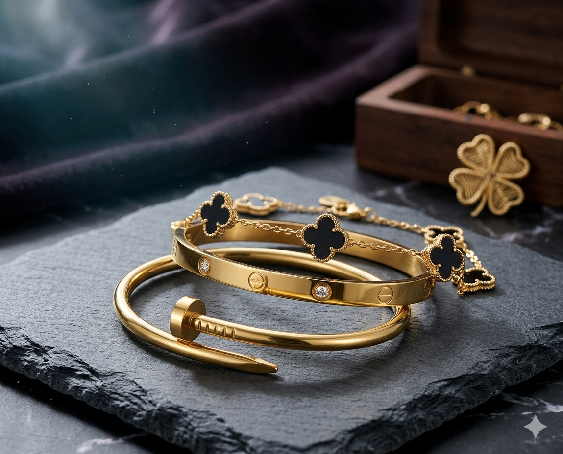 3 PC Stainless Steel Bangle Set for Women: Elegant Gold-Tone Stackable Jewelry.