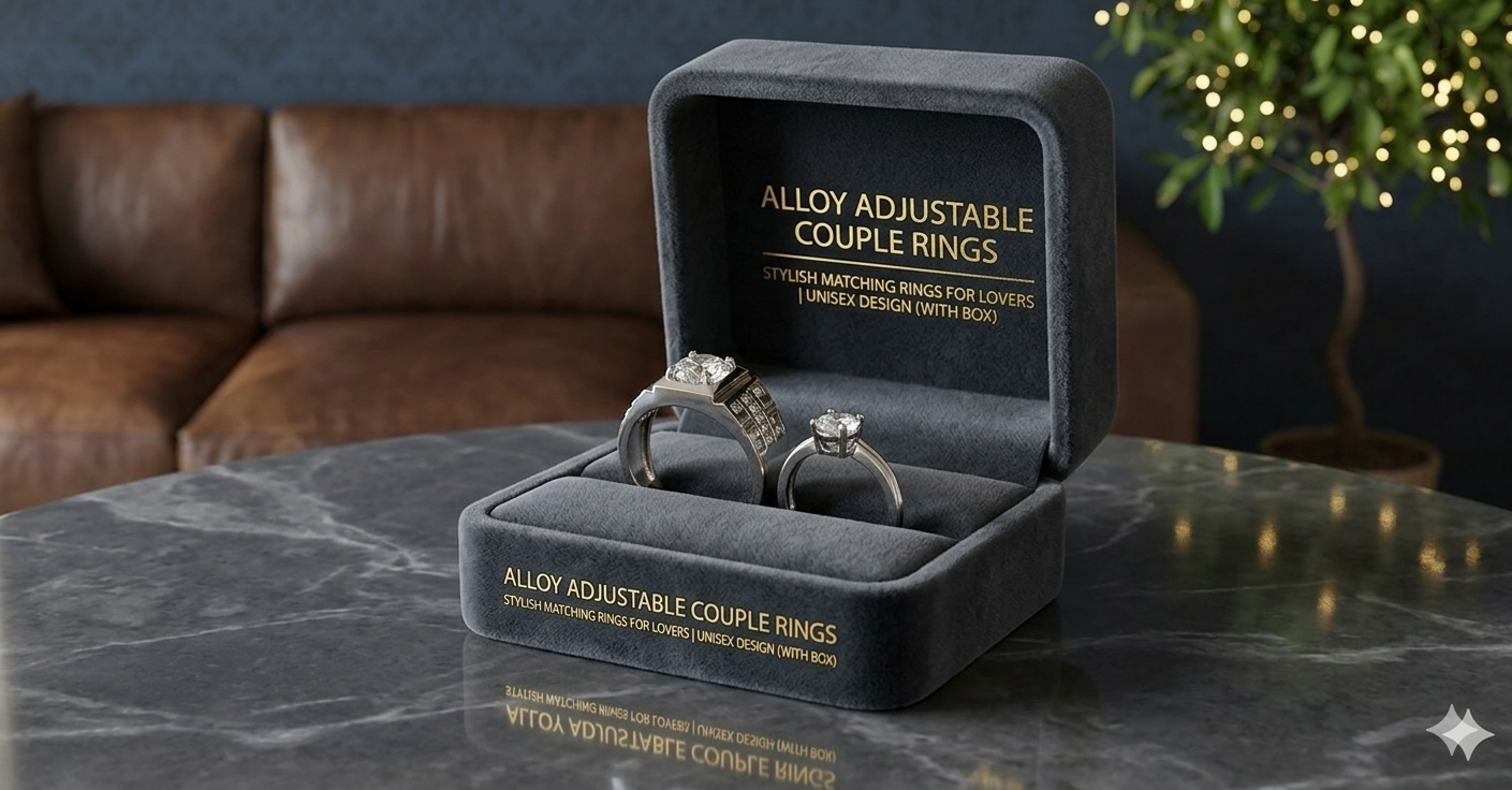 Alloy Adjustable Couple Ring – Stylish Matching Rings for Lovers | Unisex Design (With Box)