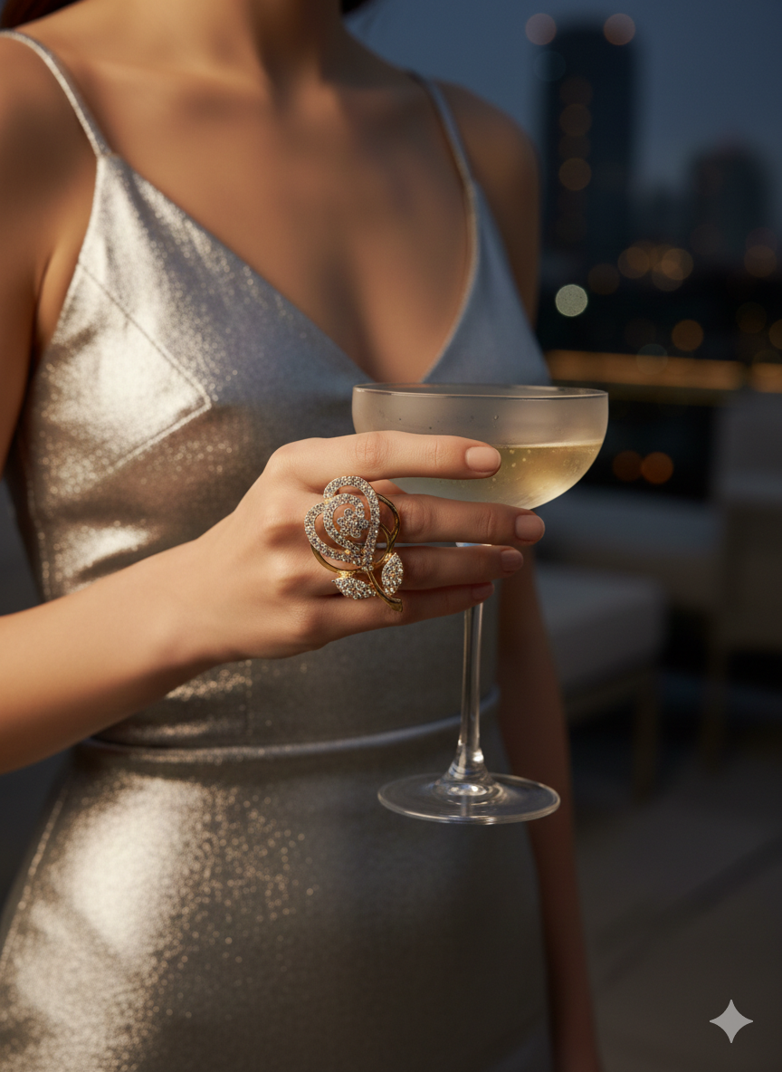 1 Piece Imported Sparkling Floral Elegance Adjustable Ring | Elegant Design Adjustable Ring For Girls & Women