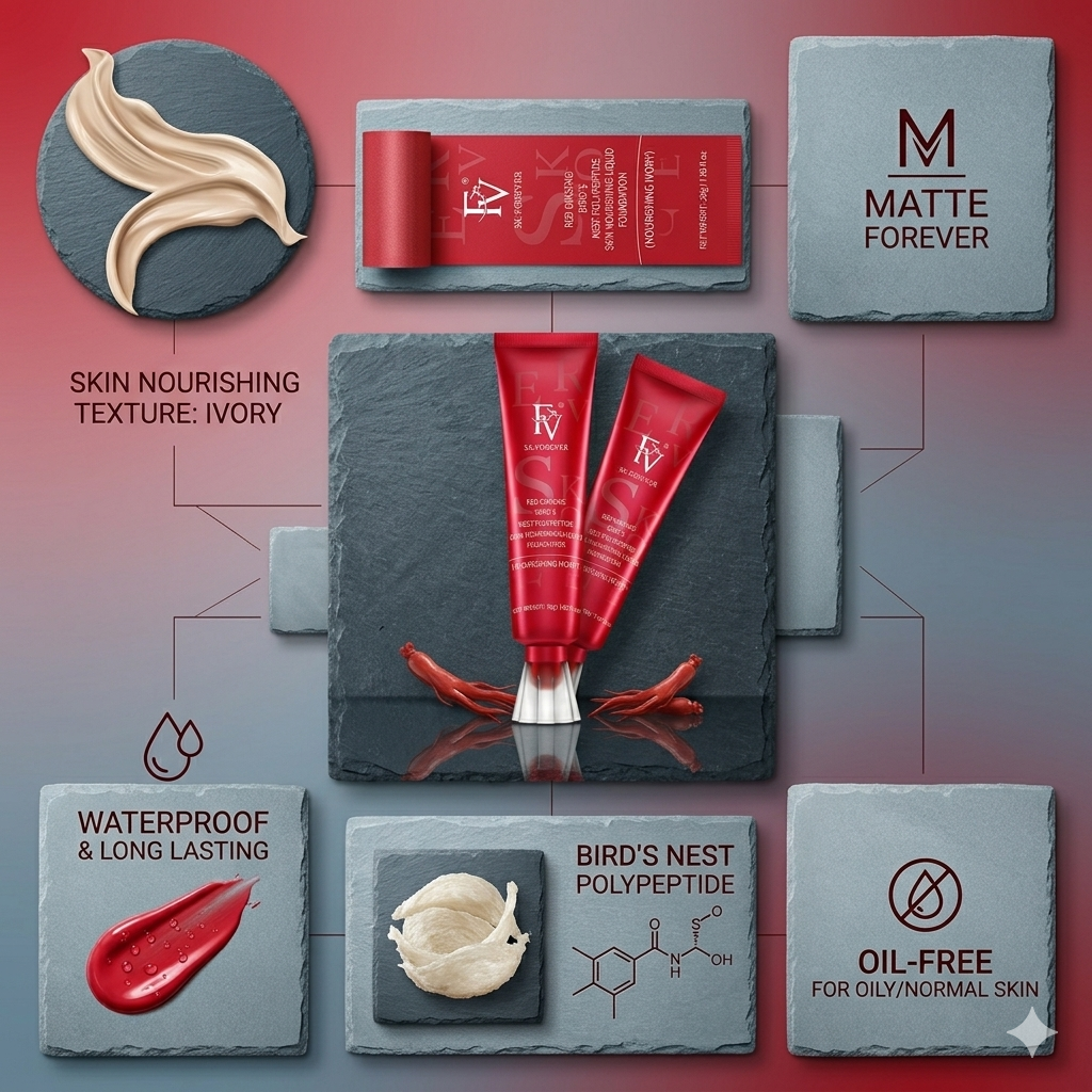 Fv Foundation Waterproof With Medium Coverage, Oil-free & Long Lasting, Matte orever Foundation For Oily/normal Skin, Forever Liquid Makeup Foundation For Face, 30g Ivory