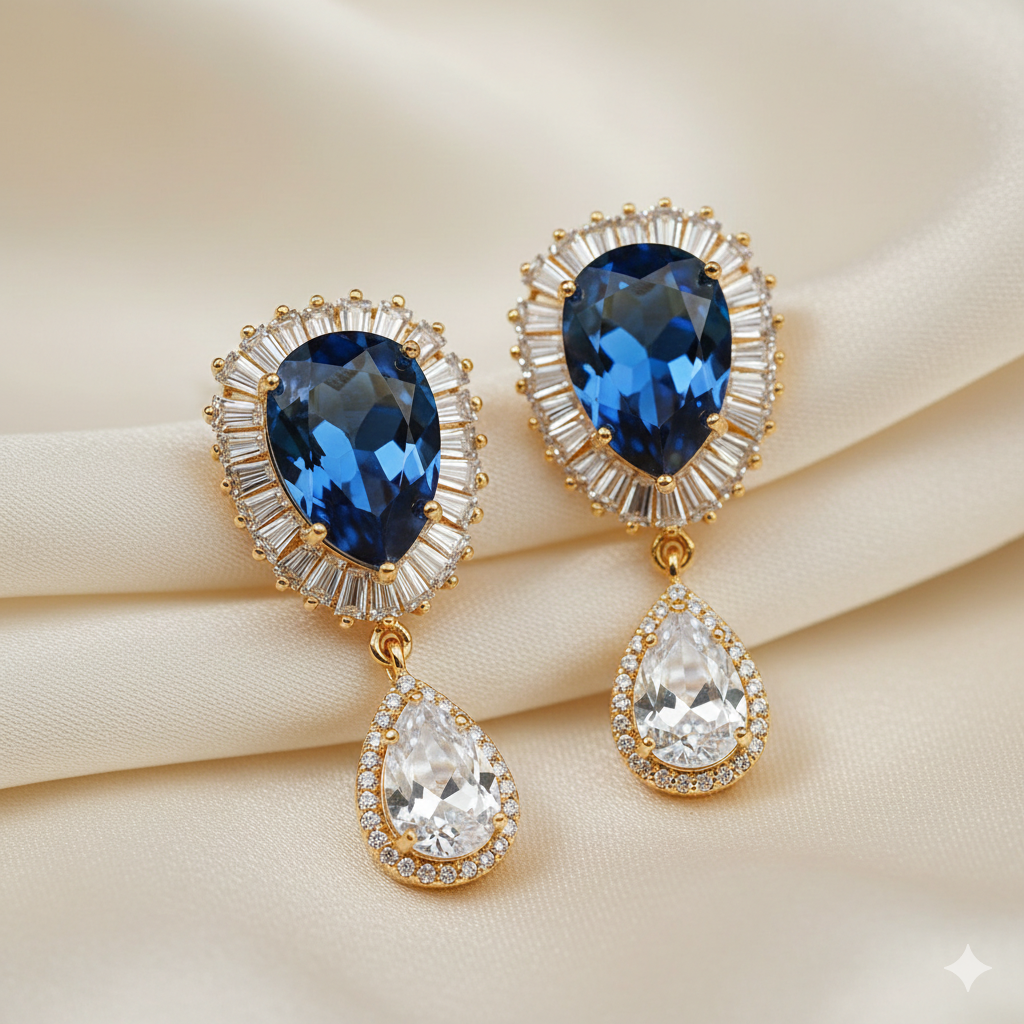 Imported Elegant Royal Blue Drop Earrings with Crystal Accents – Nickel-Free| Girls Earrings | Women Earrings | Jewellery