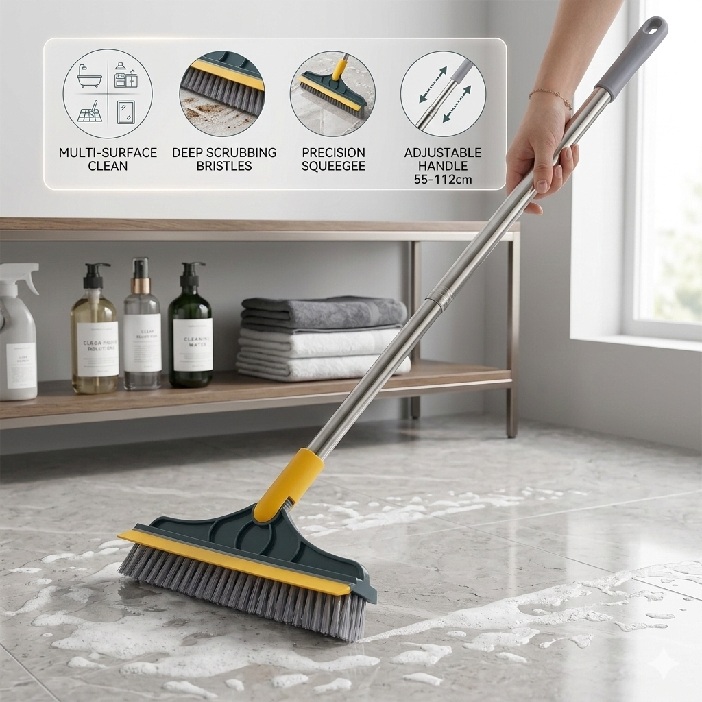 Broom Wiper 2 In 1 Dual Purpose Cleaning Tool With Strong Bristles And Built In Wiper Blade