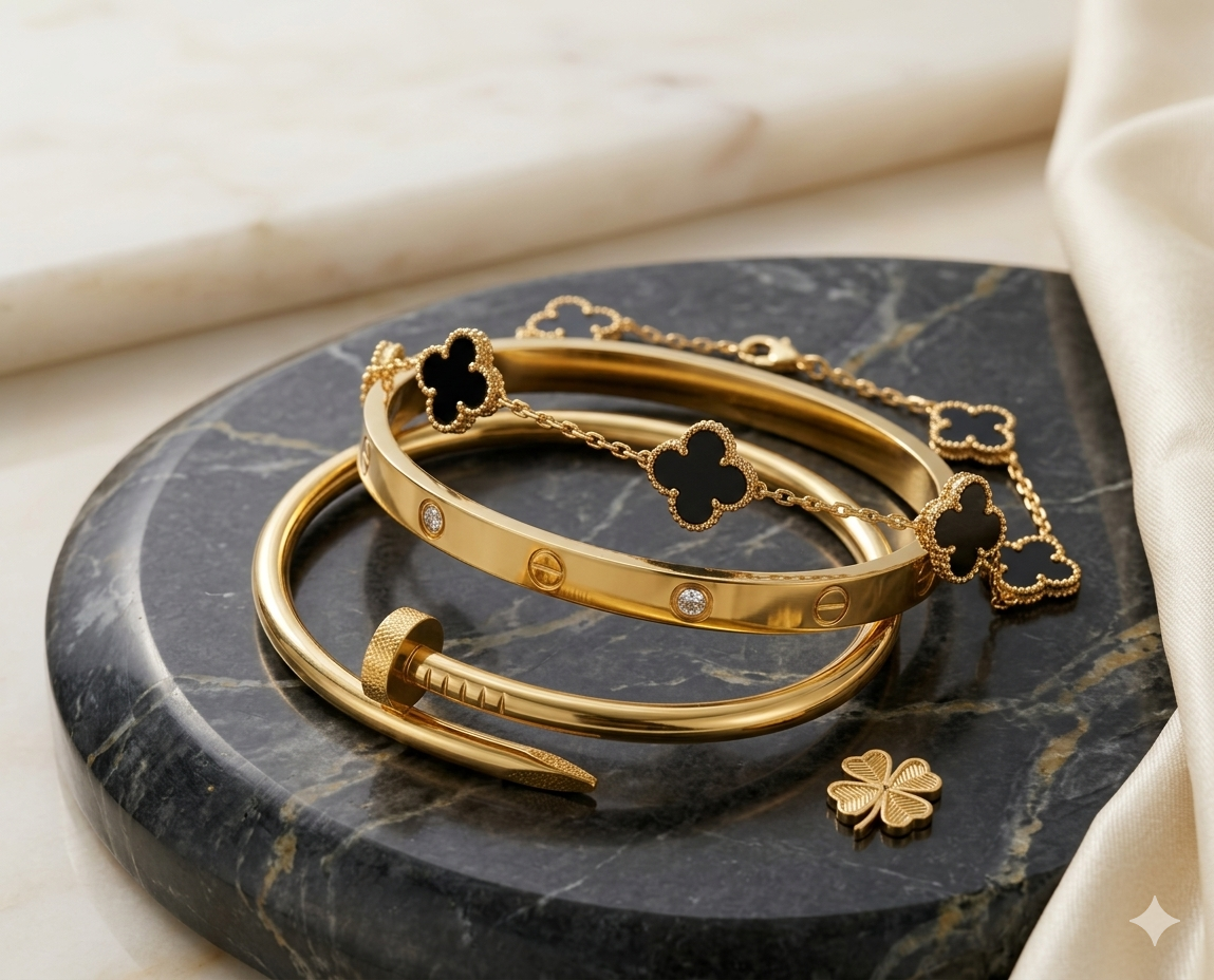 3 PC Stainless Steel Bangle Set for Women: Elegant Gold-Tone Stackable Jewelry.