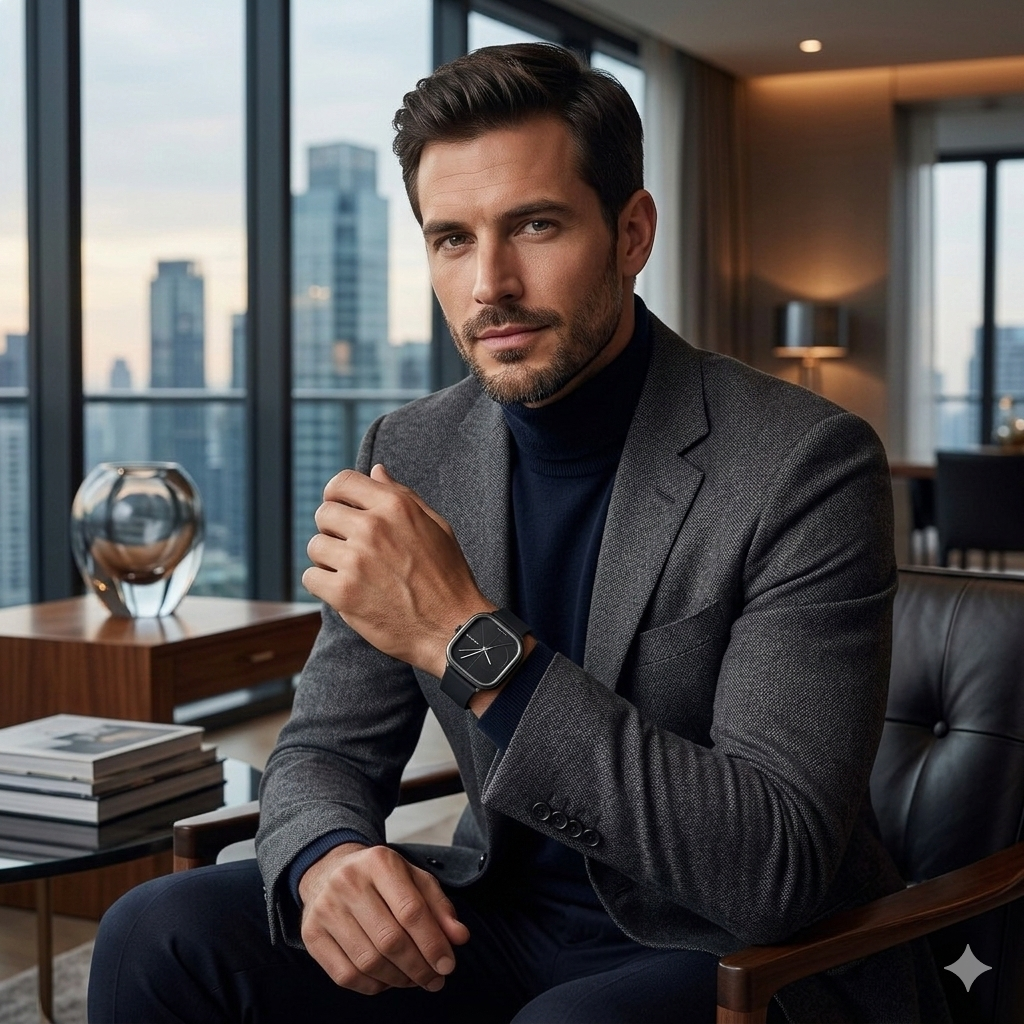 Calvin Klein Black Quartz Analog Watch for Men | Square Dial Luxury Wristwatch with Premium Silicone Strap Black