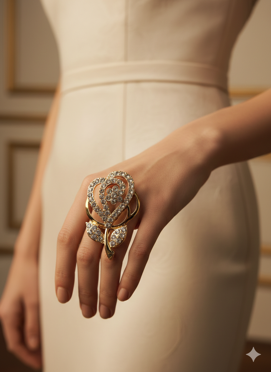 1 Piece Imported Sparkling Floral Elegance Adjustable Ring | Elegant Design Adjustable Ring For Girls & Women