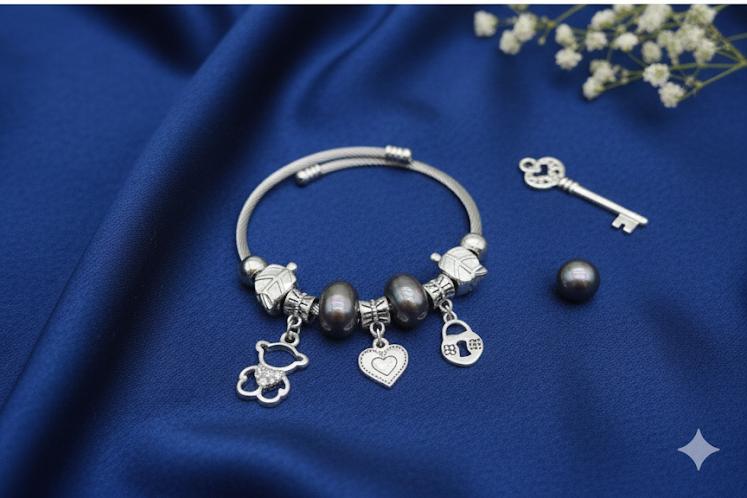 1 Piece Imported Pandora Charm Bracelet with Elegant Pearl Accents and Cute Charms | Best Quality Bracelet For Girls & Women | Girls & Women Jewellery