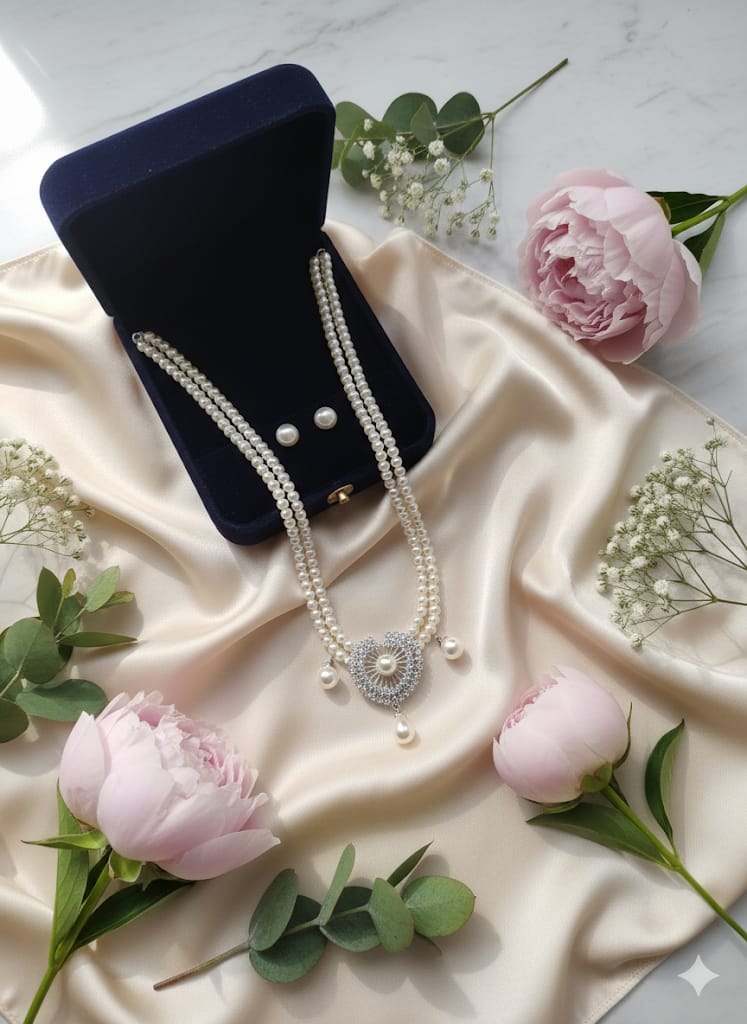 Imported Exquisite Double-Strand Pearl Necklace with Radiant Heart Pendant | Girls & Women Fashion